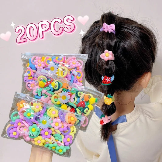 10/20Pcs/Set Cute Cartoon Rubber Elastic Hair Bands Girls Not Hurt Hair Small Scrunchie Kids Sweet Hair Ties Hair Accessories - TiniLoom