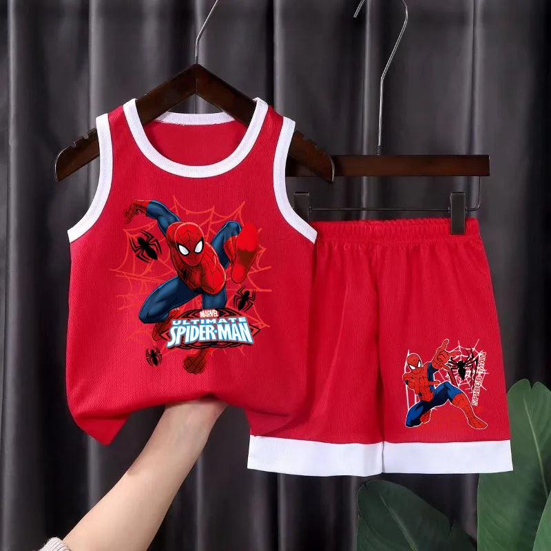 2025 Summer New Breathable Boys Vest Sets Anime Spiderman Children's Sleeveless Top Shorts Two Piece Suit Kids Casual Outfits - TiniLoom