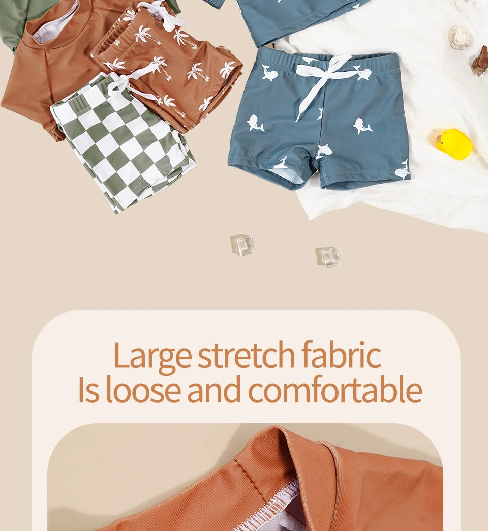 Kangobaby #My Soft Life# 2pcs Set Boys Swimsuits Cool Print Summer Baby Swimwear Beach Surfing - TiniLoom
