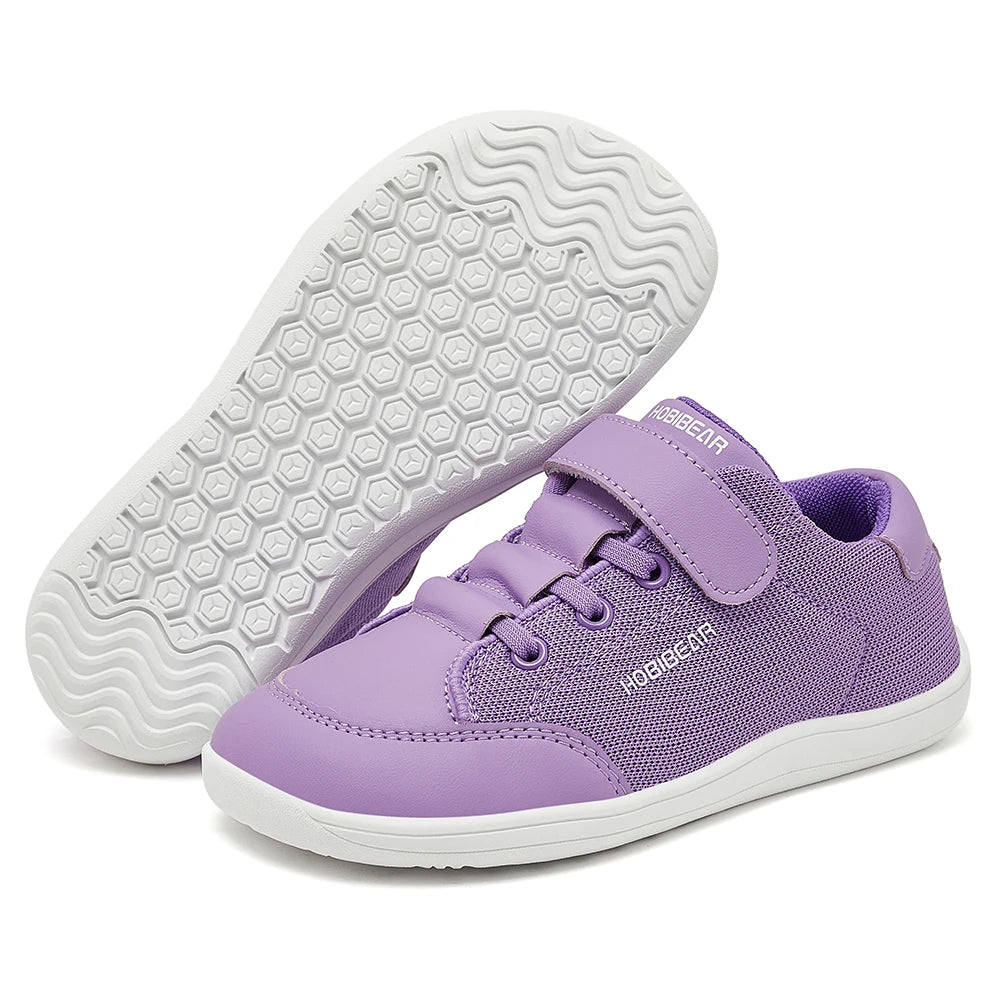 HOBIBEAR Kids Wide Toe Barefoot Shoes Boys Girls  Minimalist Sneakers Lightweight Hook Loop Mesh Artificial Leather Shoes - TiniLoom