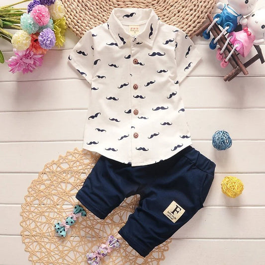 Summer New Cute Boy Suit Children's Printed Short-Sleeved Printed Shirt + Shorts Suit Children's Cotton Cute Baby Clothes - TiniLoom