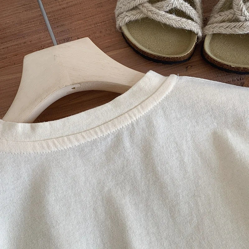Summer Boys Solid Color Base Shirt Pure Cotton Clothing Thin Round Neck Short Sleeve Tops Child New Print T-shirt Outer Wear - TiniLoom
