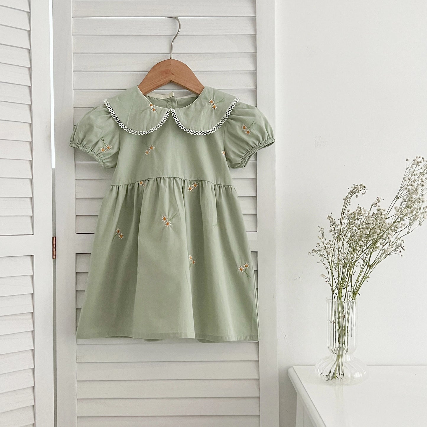 Infant Baby Girls Lace Collar Dress Rompers Sisters Clothes Kids Girls Embroider Flower Princess Dress Family Clothes Rompers