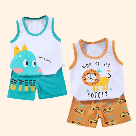 Children Sets Kids Vest Suit 2PCS Set Summer Cotton T-Shirt Girl Shorts Clothes Children Boys Girls Sleeveless Suit Wear Cloth - TiniLoom
