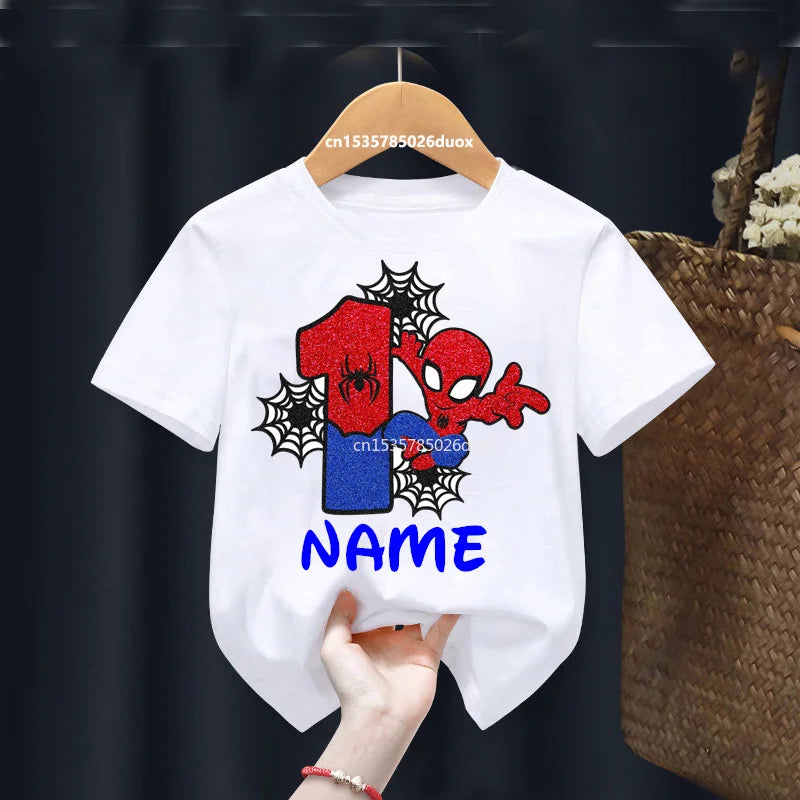 Kid 2 3 4 5 6 7 8 9 Years Birthday Marvel Spiderman Girl Shirt Children Super Hero Personalize Name Birthday Party Boys T-shirts - TiniLoom
