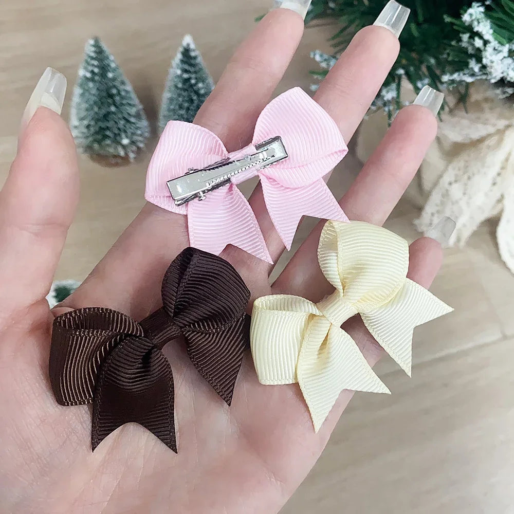 10Pcs/Set New Cute Solid Ribbon Bowknot Hair Clips for Baby Girls Handmade Bows Hairpin Barrettes Headwear Kids Hair Accessories - TiniLoom