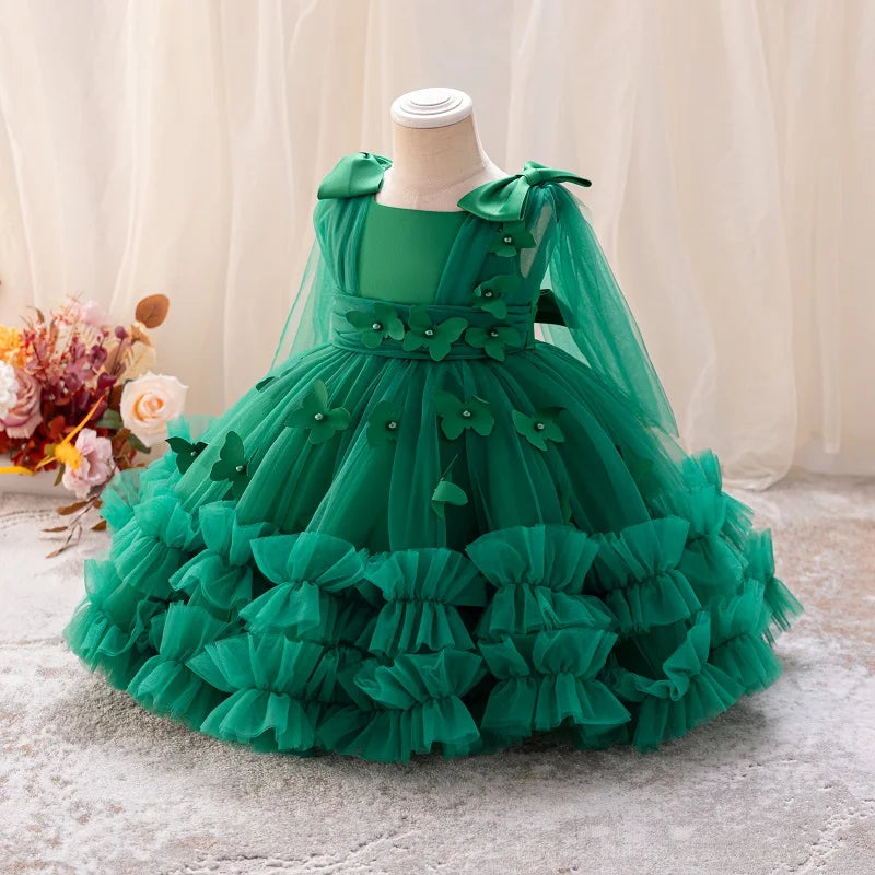 Girls  princess dress 1-5 Y baby Girls wedding sleeveless three-dimensional butterfly mesh carnival birthday party evening dress - TiniLoom