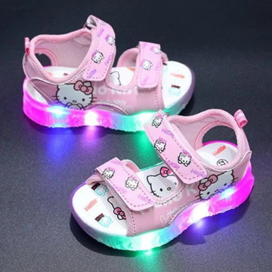 2025 Summer New Baby Girls Led Light Sandals Cute Hello Kitty Children's Casual Shoes Anti-slip Kids Beach Shoes Outdoor Shoes - TiniLoom