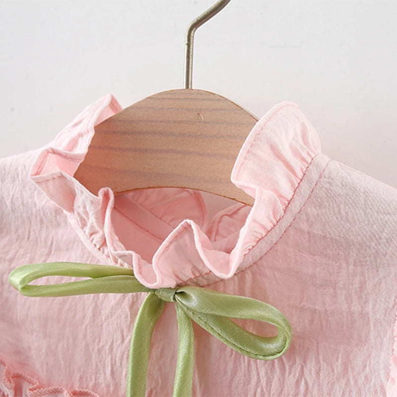 Summer Tulip Solid Small Flying Sleeves Dress For Kids Girl Cute Pink Princess Dress For Baby Kids - TiniLoom