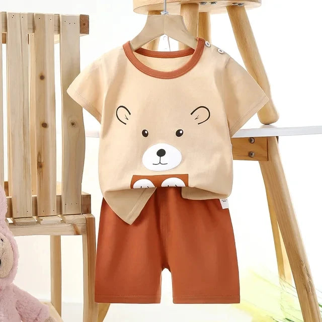 Summer cartoon T-shirt Shorts Children's boys Set Cotton Tees Pants Leisure Boys And Girls Babies Clothes Casual 2pcs - TiniLoom