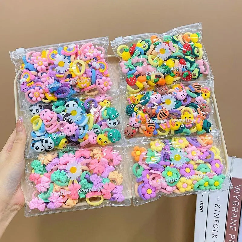 10/20Pcs/Set Cute Cartoon Rubber Elastic Hair Bands Girls Not Hurt Hair Small Scrunchie Kids Sweet Hair Ties Hair Accessories - TiniLoom