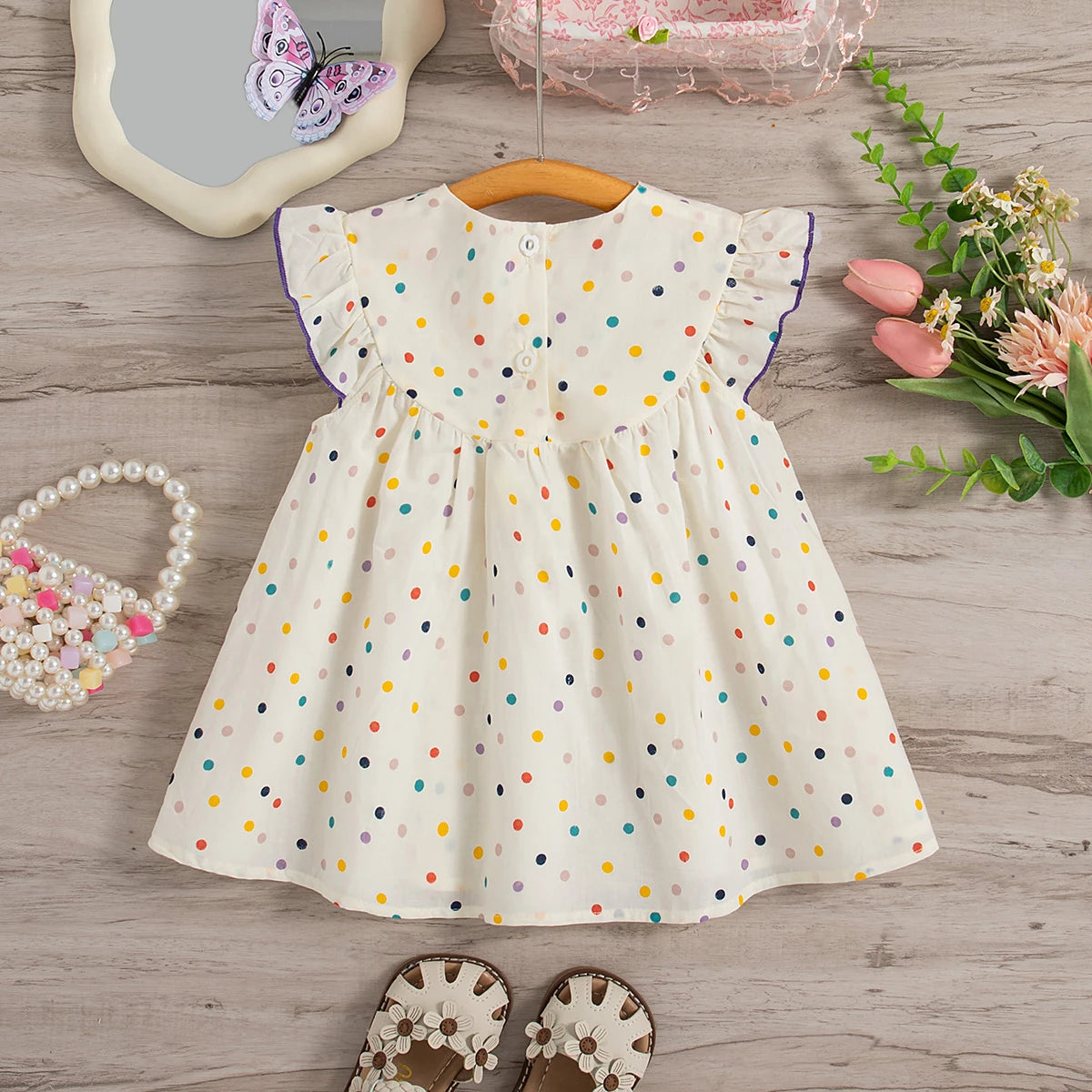 Baby Girl Dress Summer Colorful Polka Dot Flower Embroidery Girls Princess Dress Cute Girls Beach Dresses - TiniLoom