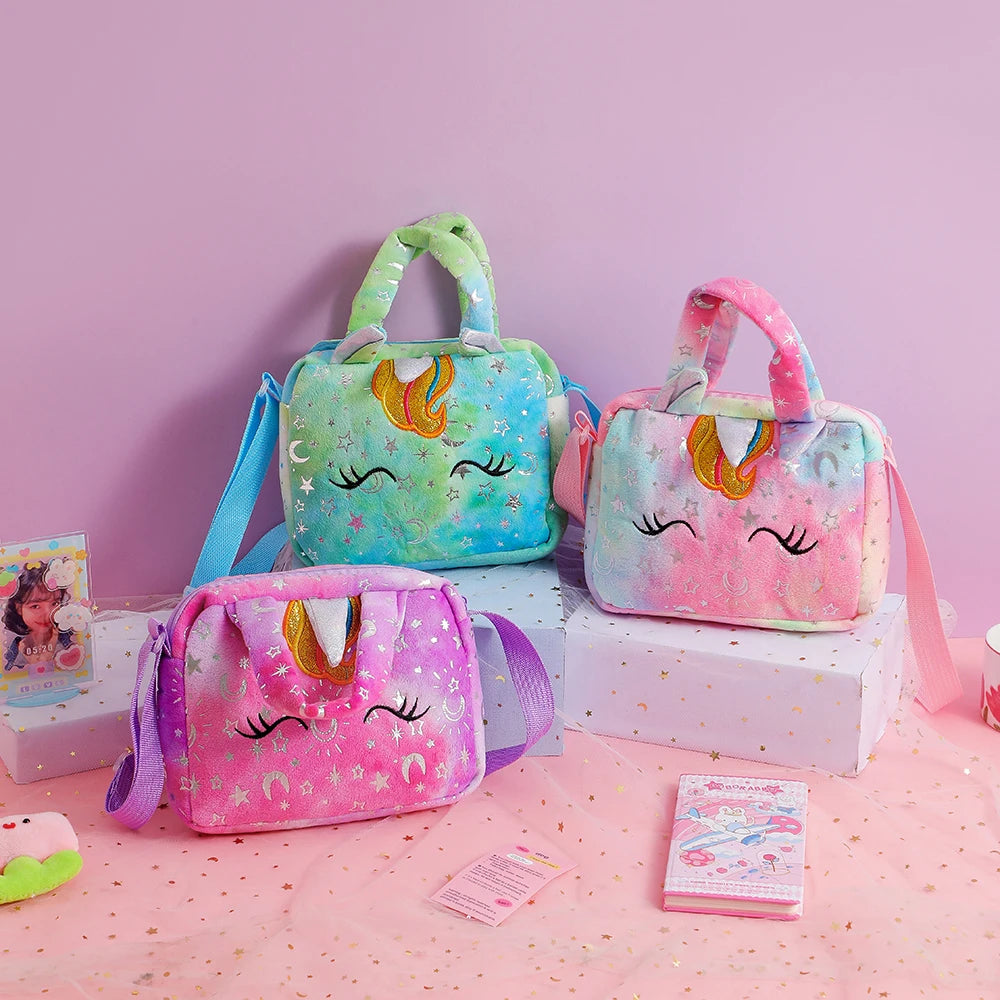 Plush Unicorn Crossbody Bag for Girls Kids Shoulder Purse Cute Student Gift Pencil Case Coin Wallet Travel Accessory - TiniLoom