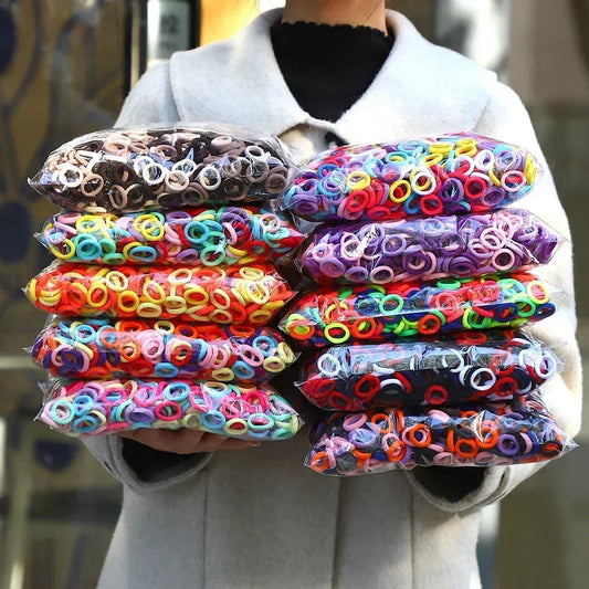 50Pcs/bag Colorful Basic Nylon Ealstic Hair Ties for Girls Ponytail Hold Scrunchie Rubber Band Kid Fashion Hair Accessories - TiniLoom