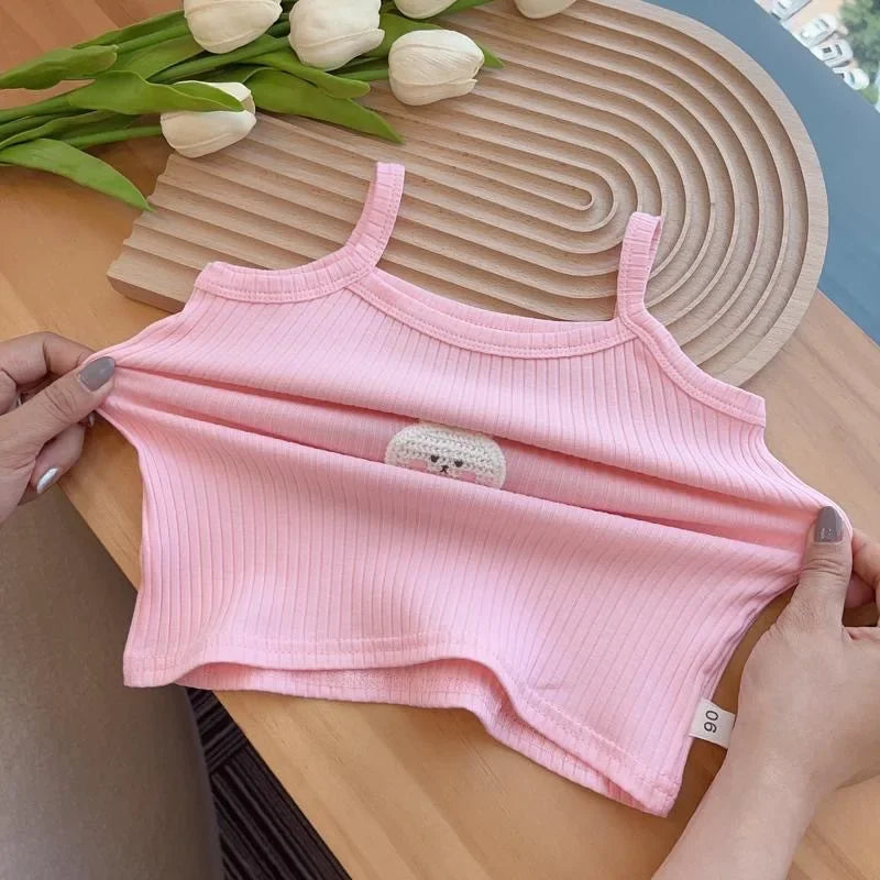 Baby Girls T-shirts for Kids Summer Sleeveless Knitted Tops Vest Outfits Girls Cute Halter Tops Tees Children Clothing 1-12 Year - TiniLoom
