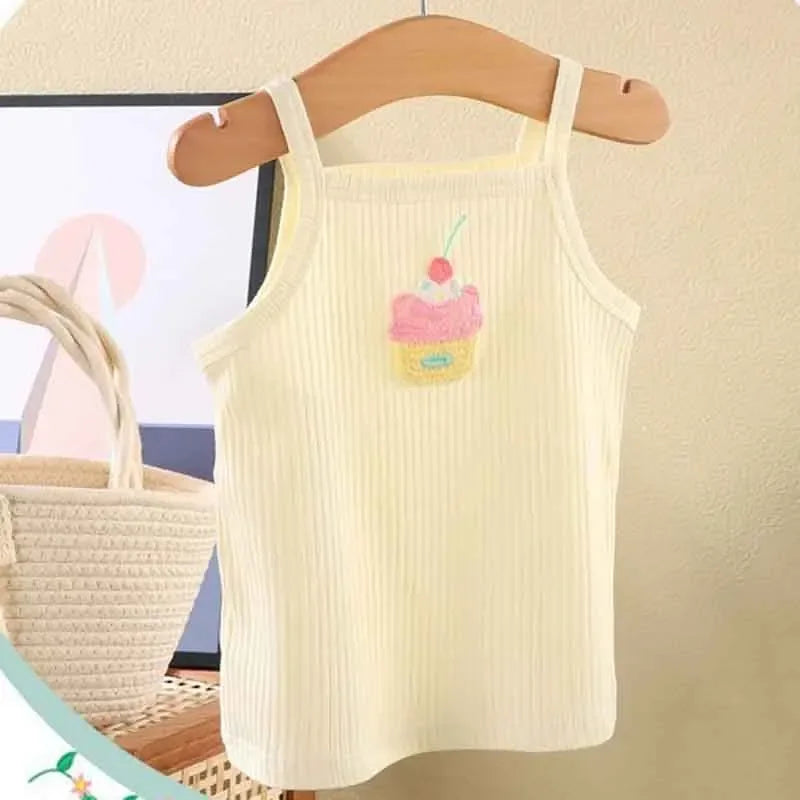 Baby Girls T-shirts for Kids Summer Sleeveless Knitted Tops Vest Outfits Girls Cute Halter Tops Tees Children Clothing 1-12 Year - TiniLoom