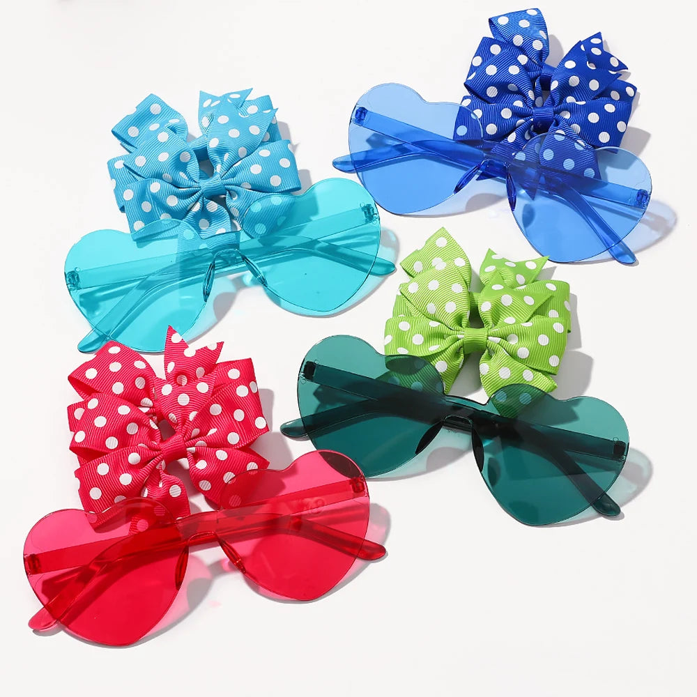 3Pcs/Pack Solid Dot Hair Bows Clip Girls Boutique Bowknot Hair Clips Kids Colorful Heart Sun Glasses Children Hair Accessories - TiniLoom