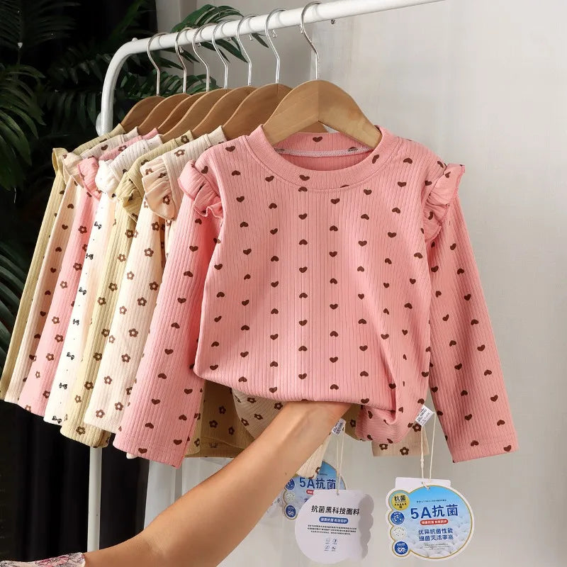 Kids Long Sleeved Undershirt Girls Cute Floral Dots T-shirt 2-10T Children Boys Sweet Tops Bottoming Shirt  t shirt for kids boy - TiniLoom