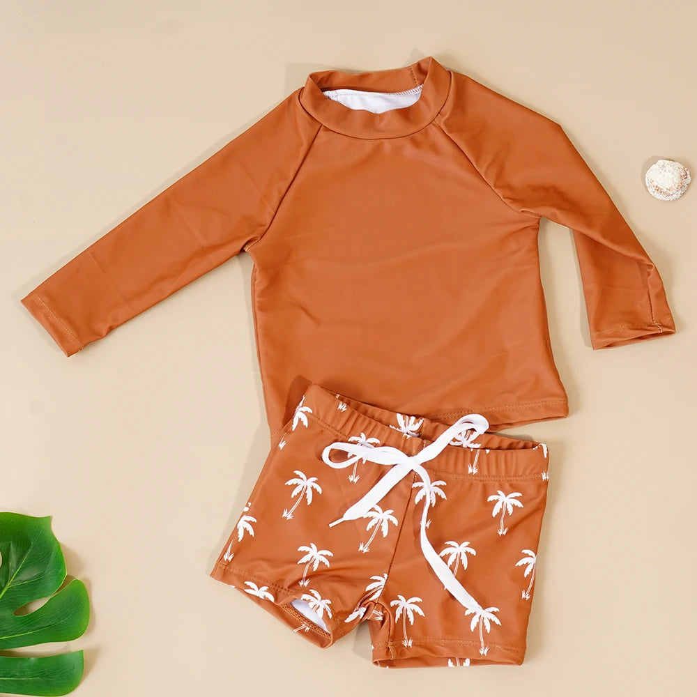 Kangobaby #My Soft Life# 2pcs Set Boys Swimsuits Cool Print Summer Baby Swimwear Beach Surfing - TiniLoom