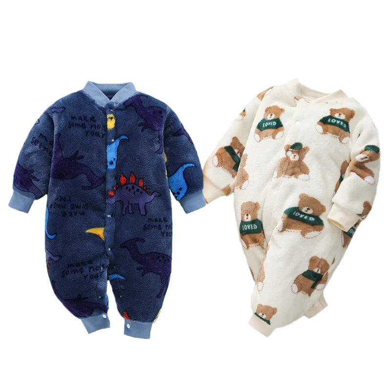 Newborn Baby Spring Winter Clothes Infant Jacket for Girls Jumpsuit for Boys Soft Flannel Bebe Romper Baby Clothes 0-18 Month - TiniLoom