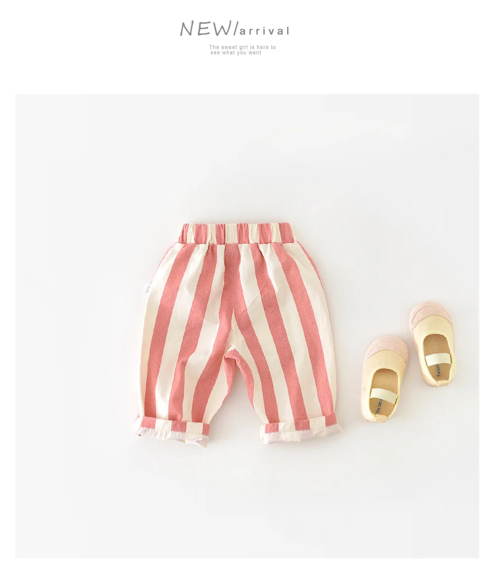 2024 Autumn Boy Girl Children Loose Striped Casual Pants Baby Pockets Fashion Pants Kid Outdoor Cotton Trousers Toddler Costume - TiniLoom