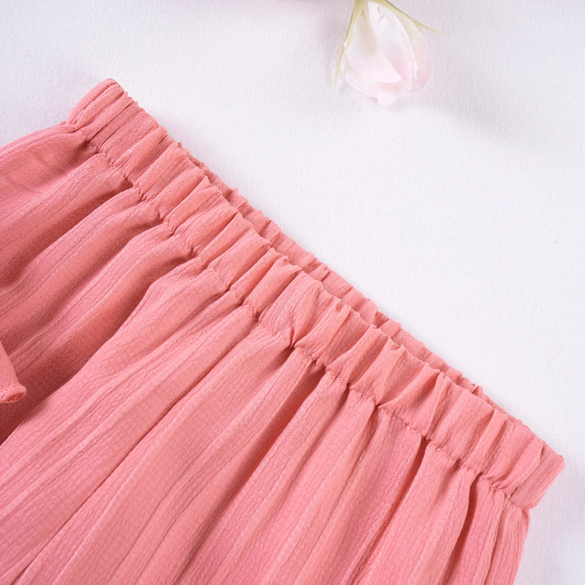 Girls Solid Color Suspenders Summer Suspenders Ruffles + Wide Leg Pants 2 Pieces Dress Set White Cute Elegant Baby Clothes - TiniLoom