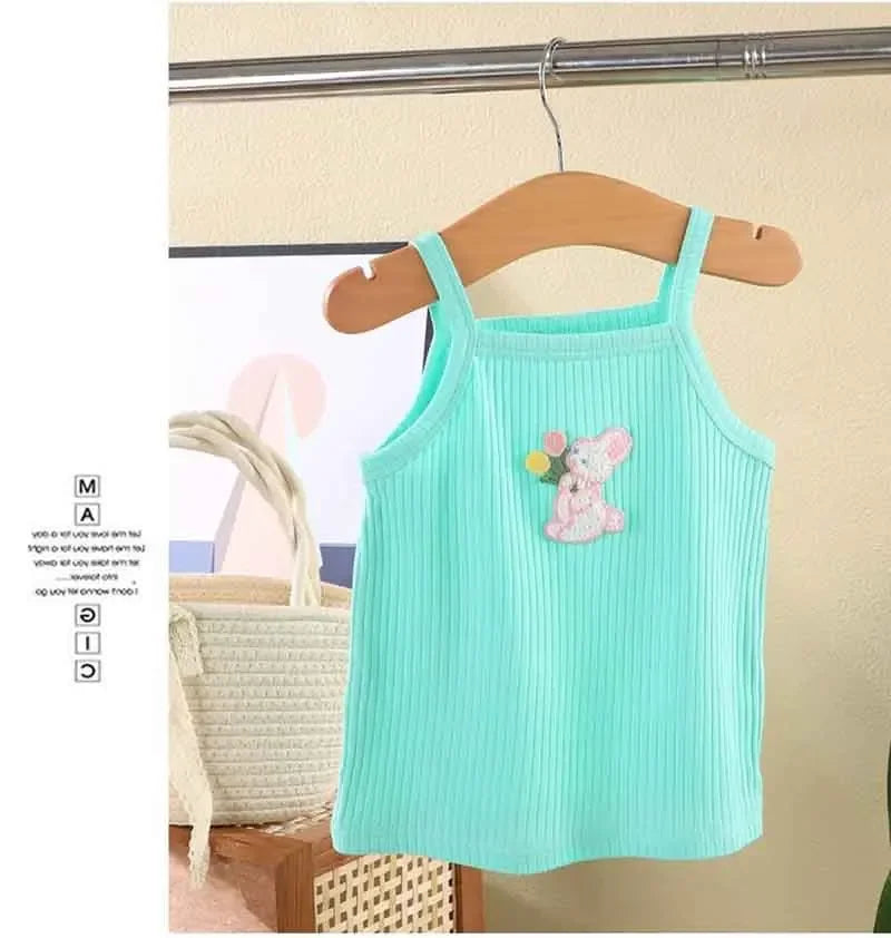 Baby Girls T-shirts for Kids Summer Sleeveless Knitted Tops Vest Outfits Girls Cute Halter Tops Tees Children Clothing 1-12 Year - TiniLoom