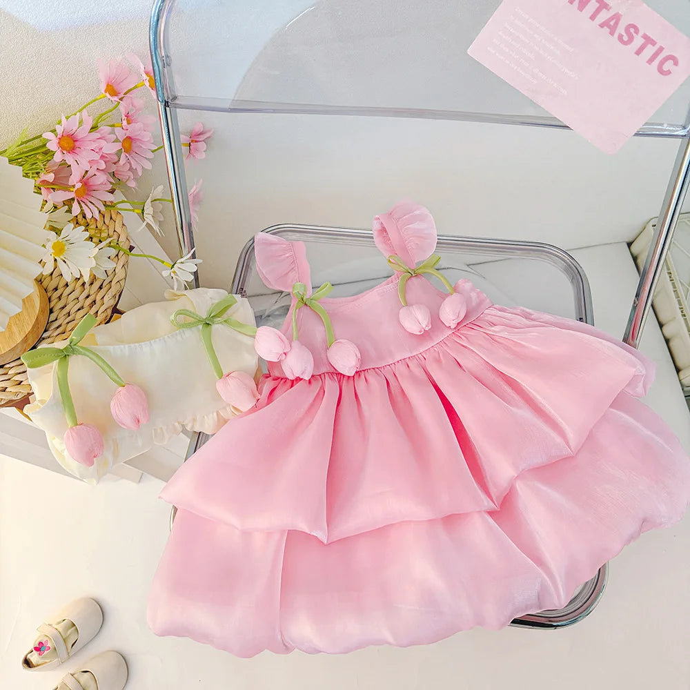 Baby Girl Dresses Summer Tulip Mesh Halter Girl Dresses Cute Multi Layer Girl Princess Dresses Baby Clothes Girl - TiniLoom