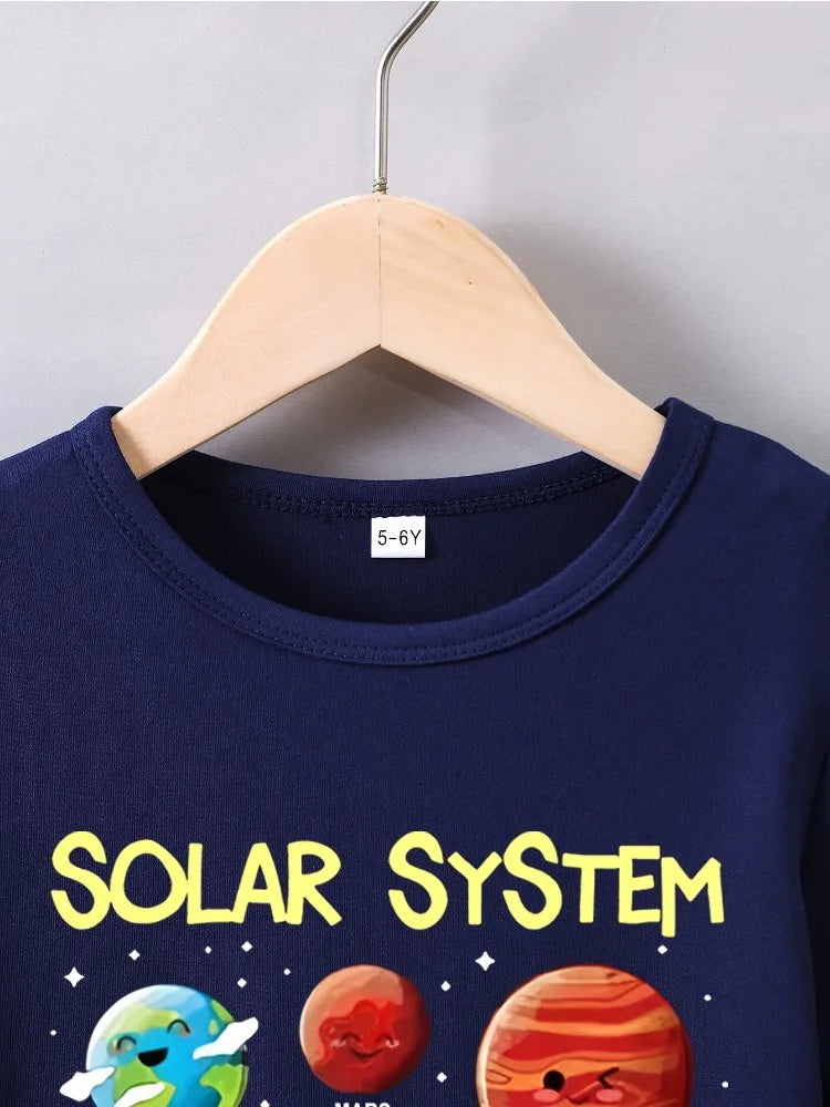 Summer Baby Boy Clothes Kid Girls Casual Solar System Planets Printed T-shirts Children Fashion Crew Neck Short Sleeve Top - TiniLoom