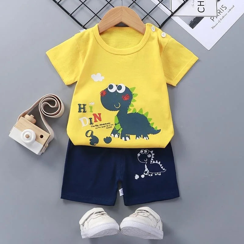Fashion Kids Clothes Boys Girls Sets Top Shorts 2PCS 100% Cotton Soft Summer Children Baby Cloths T-shirt Shorts Toddler Suit - TiniLoom