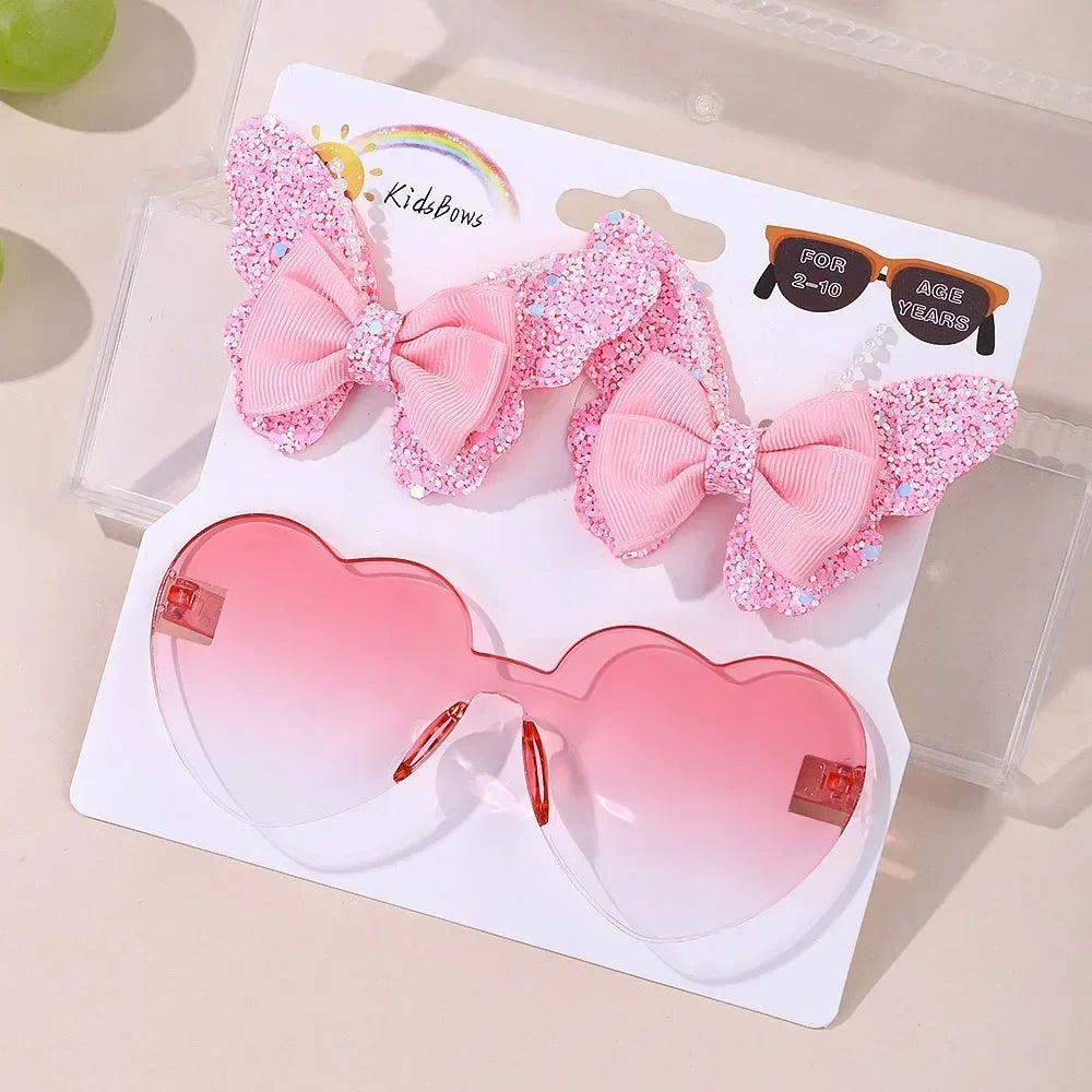 BABY BOWS Butterfly Hairclip Set for Kids Lovely Glasses Accessories Fashion Party Girls Dress Hairpins Headband Gift Set
