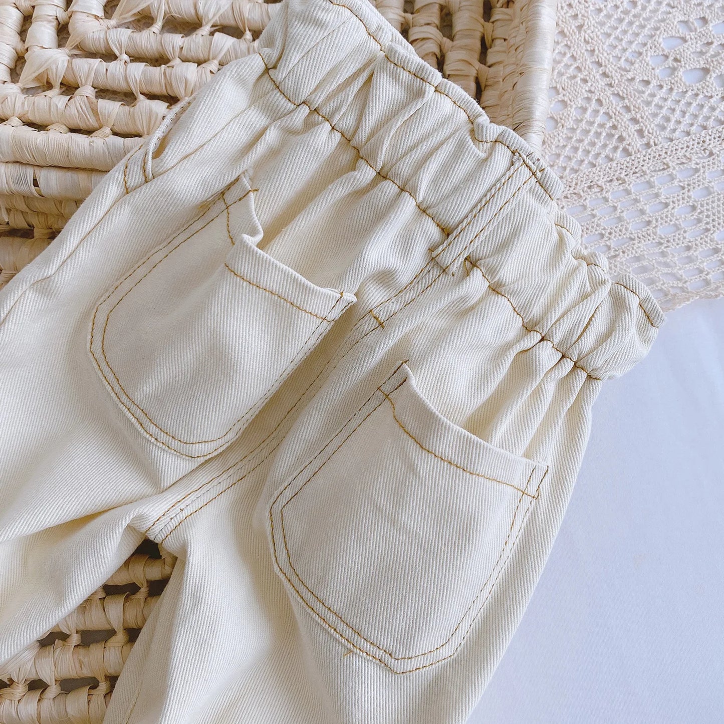 Baby Solid Color Jeans 0-3 Years Old Baby Spring Dress Girls Korean High Waist Casual Pants Boys Pants - TiniLoom