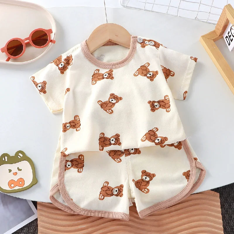 Kids Cartoon Clothing Sets Summer Fashion Short Sleeve Suits Boys Girls T-Shirts+Shorts 2Pcs Children Outfits 0-6 Years - TiniLoom