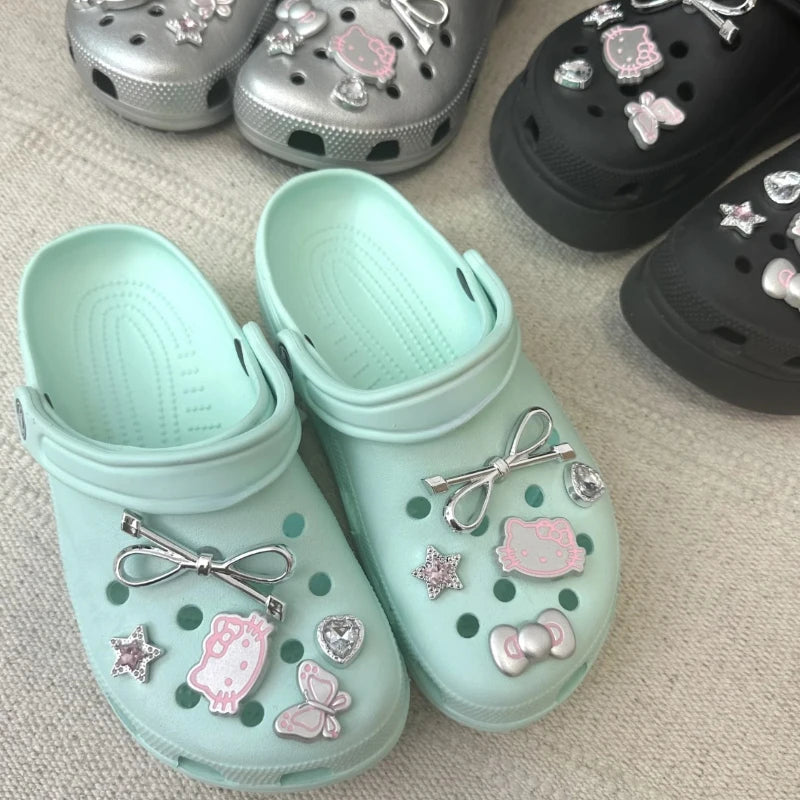 MINISO Silvery Hello Kitty Set Girls Women Shoe Charms DIY Hole Shoes Detachable Buckle Garden Shoes Accessories Festival Gift - TiniLoom