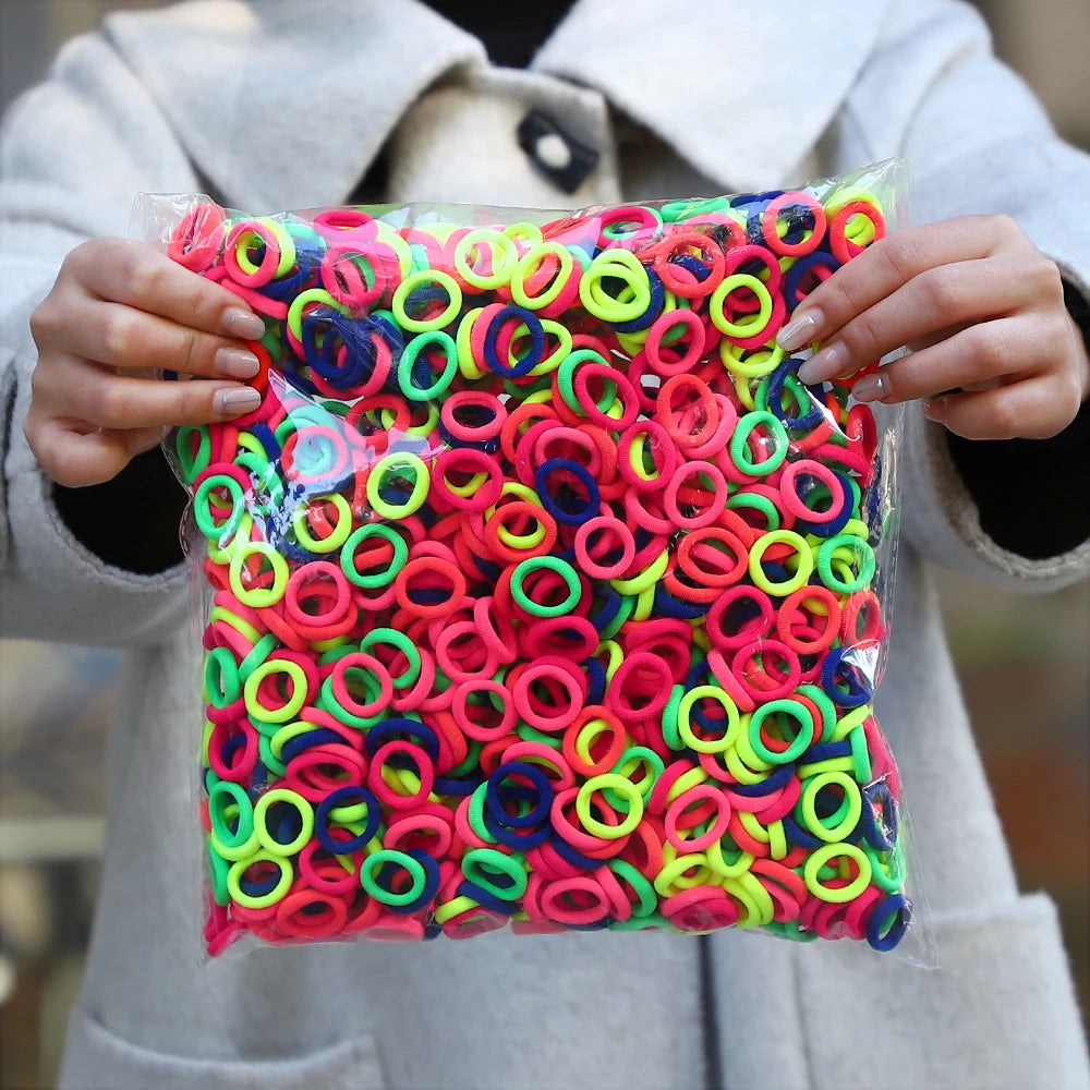 50Pcs/bag Colorful Basic Nylon Ealstic Hair Ties for Girls Ponytail Hold Scrunchie Rubber Band Kid Fashion Hair Accessories - TiniLoom