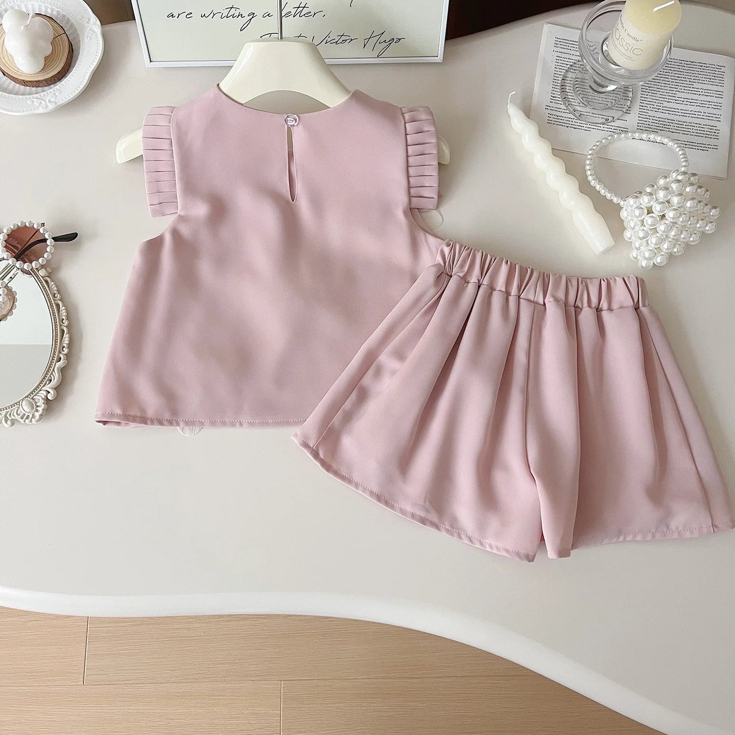 Children's Suit For Girls Summer Cute Three Flowers Short Sleeve Tshirt + Shorts 2 PC Sets Casual Outfit Baby Kids Clothing ﻿ - TiniLoom
