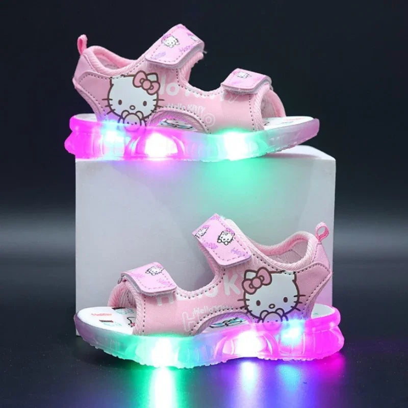 2025 Summer New Baby Girls Led Light Sandals Cute Hello Kitty Children's Casual Shoes Anti-slip Kids Beach Shoes Outdoor Shoes - TiniLoom