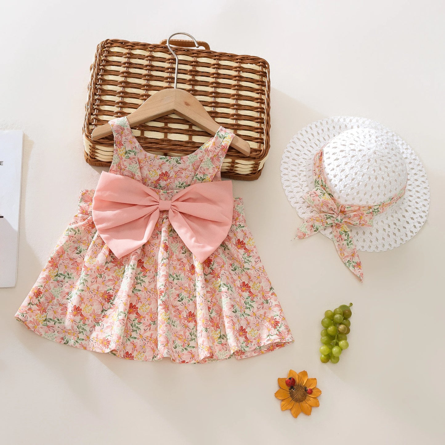 Summer 2-Piece Baby Dress+Sun Hat Bow Strap Floral Baby Girl Dress Soft And Comfortable Children'S Clothing - TiniLoom