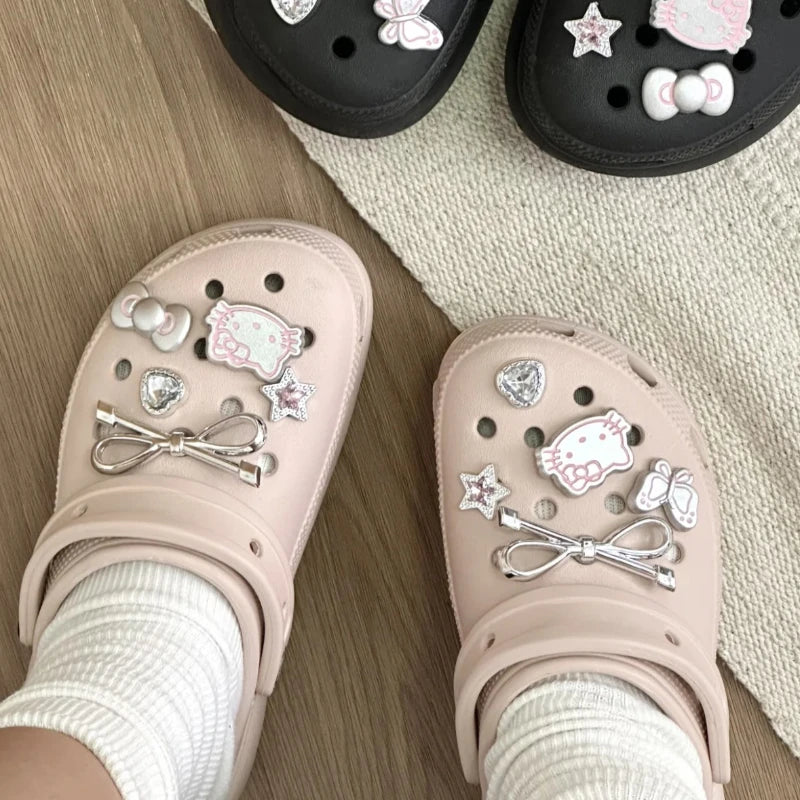 MINISO Silvery Hello Kitty Set Girls Women Shoe Charms DIY Hole Shoes Detachable Buckle Garden Shoes Accessories Festival Gift - TiniLoom