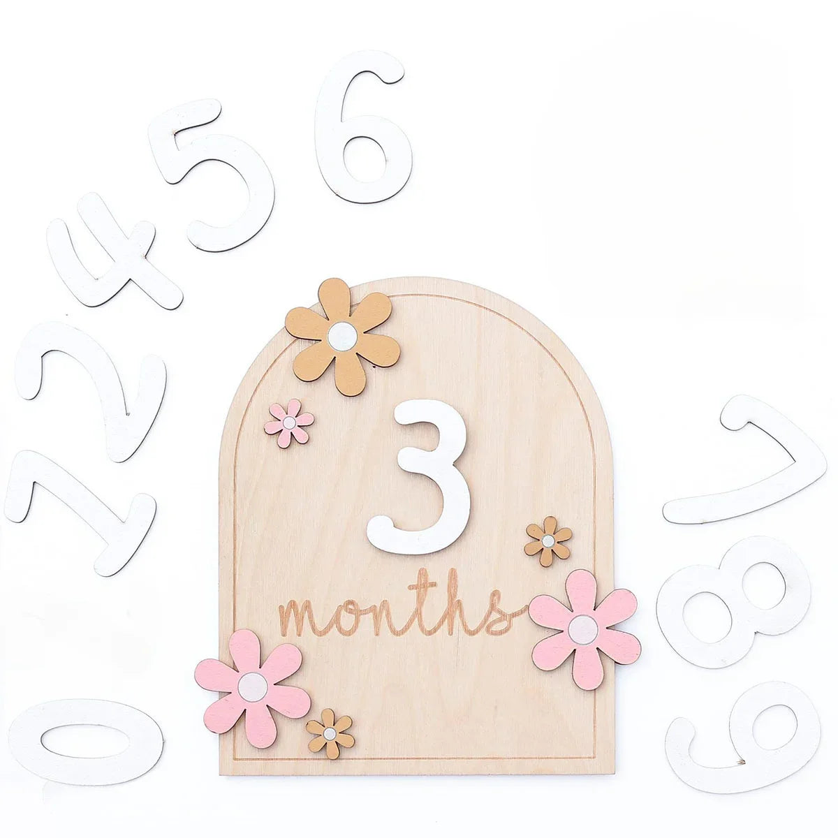 Wooden Baby Monthly Milestone Cards Flowers Double Sides Number Month Girls Boys Newborn Photography Props Accessories