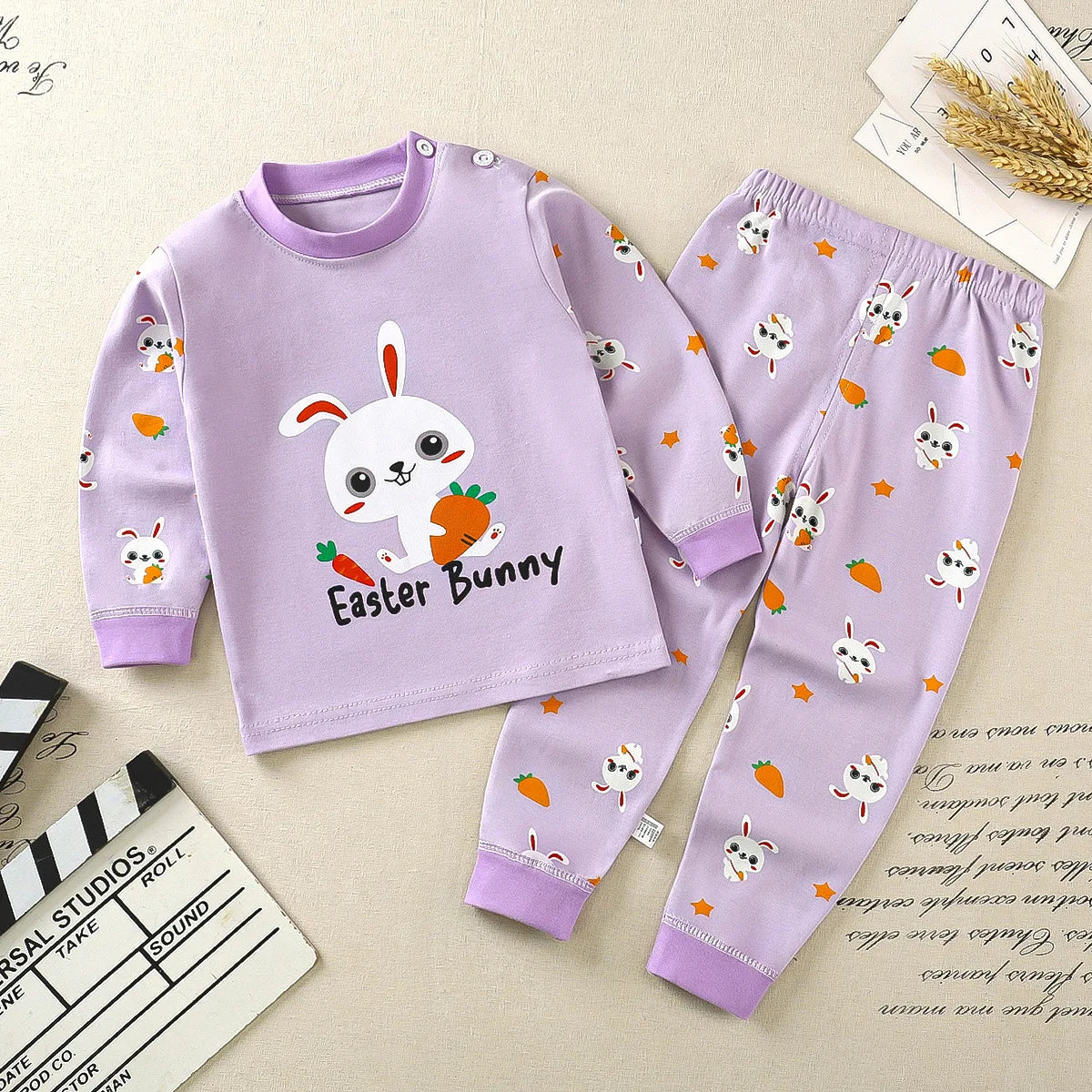 Toddler Boys Underwear Set Cotton Lettering And Bear Pattern Long Sleeve Top And Matching Pants Pajama Set - TiniLoom