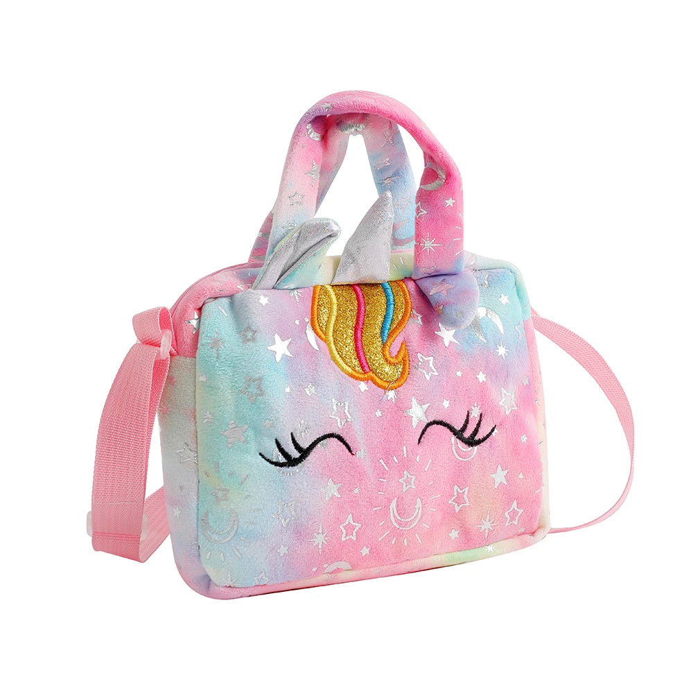 Plush Unicorn Crossbody Bag for Girls Kids Shoulder Purse Cute Student Gift Pencil Case Coin Wallet Travel Accessory - TiniLoom