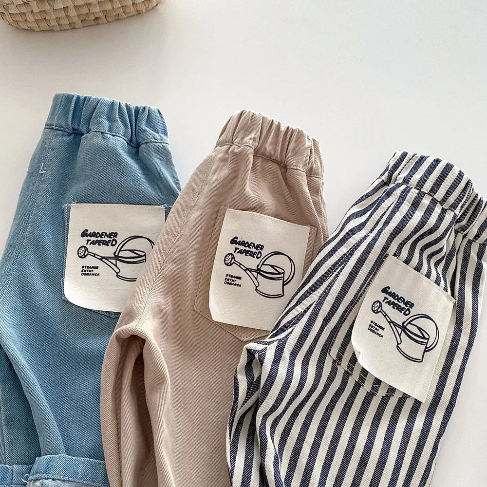 1-5Y Kid's Jeans New 2024 Autumn Solid Color Denim Pants Loose Style Boys Trousers Mid Waist Kid's Outdoor Pants - TiniLoom