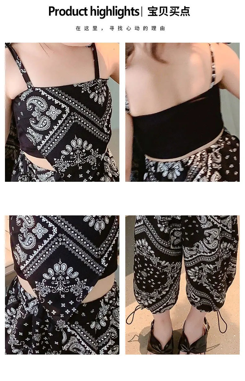 3-6Years Summer Suit Thin Girls Suit Suspender Mosquito-proof Pants Two Pieces of Cute Girl Children's Clothes - TiniLoom