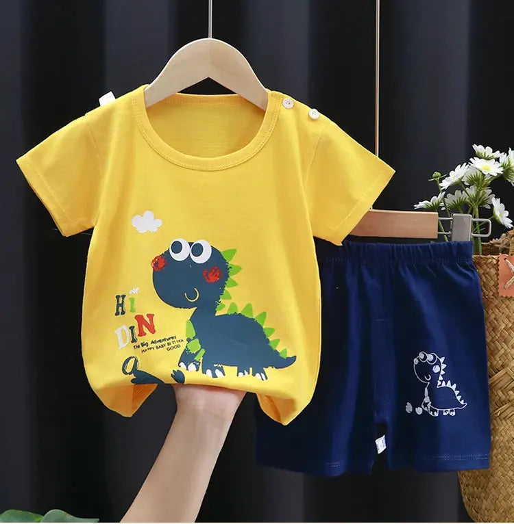 Fashion Kids Clothes Boys Girls Sets Top Shorts 2PCS 100% Cotton Soft Summer Children Baby Cloths T-shirt Shorts Toddler Suit - TiniLoom