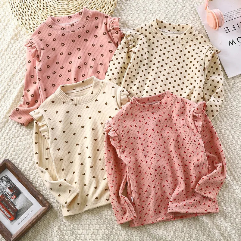 Kids Long Sleeved Undershirt Girls Cute Floral Dots T-shirt 2-10T Children Boys Sweet Tops Bottoming Shirt  t shirt for kids boy - TiniLoom