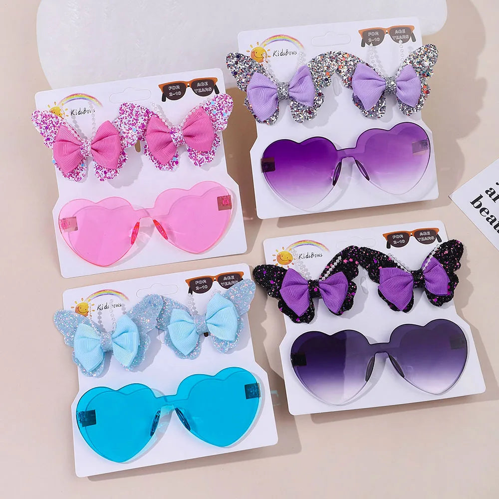 BABY BOWS Butterfly Hairclip Set for Kids Lovely Glasses Accessories Fashion Party Girls Dress Hairpins Headband Gift Set