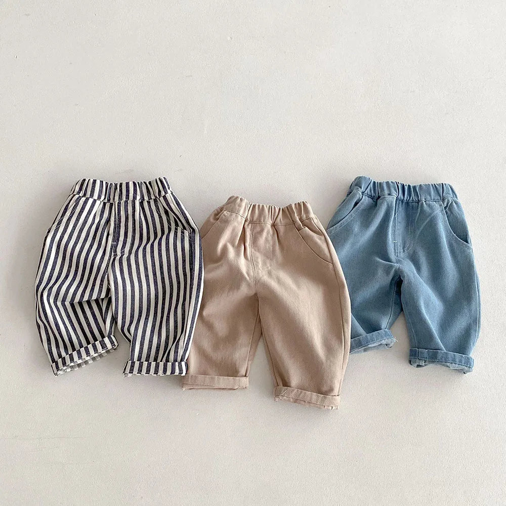1-5Y Kid's Jeans New 2024 Autumn Solid Color Denim Pants Loose Style Boys Trousers Mid Waist Kid's Outdoor Pants - TiniLoom