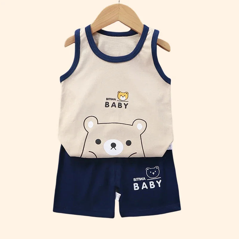 Children Sets Kids Clothes Boys Girls Vest Suit  Summer Children's Clothing baby Cotton T-Shirts Shorts Tank Top Sleeveless - TiniLoom