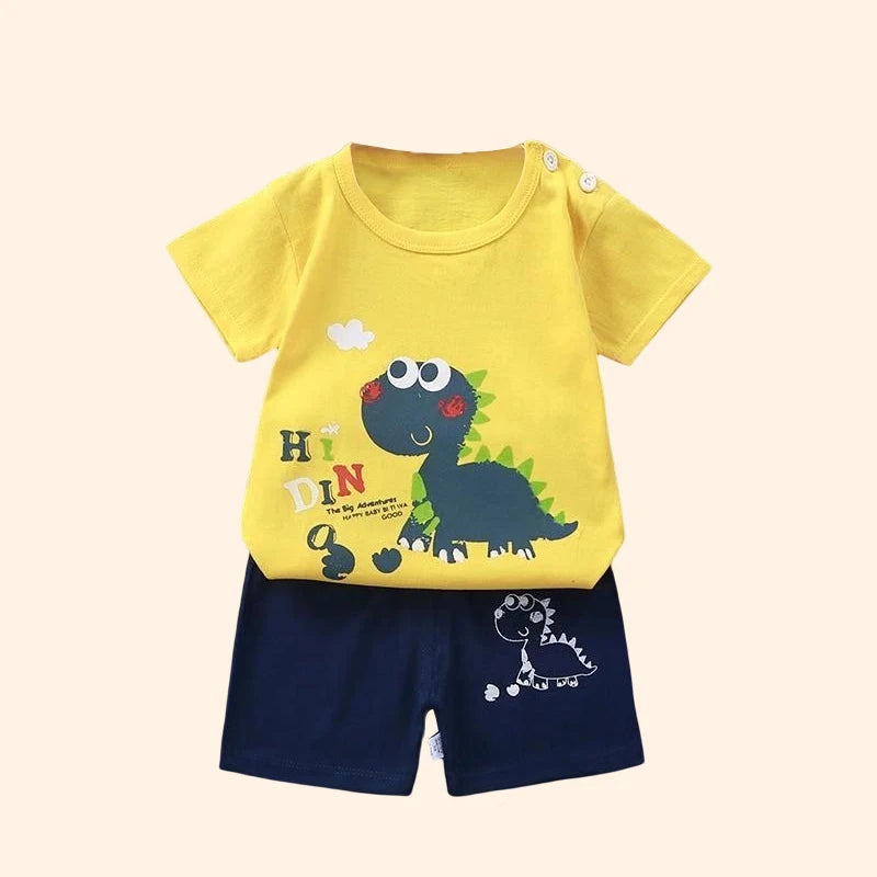 Fashion Kids Clothes Boys Girls Sets Top Shorts 2PCS 100% Cotton Soft Summer Children Baby Cloths T-shirt Shorts Toddler Suit - TiniLoom